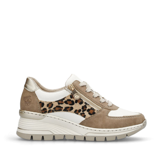 Rieker Ladies Leopard Trim Wedge Heel Sneaker