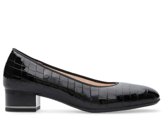 Ara Ladies Low Heeled Court Black Croco