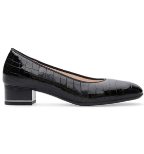 Ara Ladies Low Heeled Court Black Croco