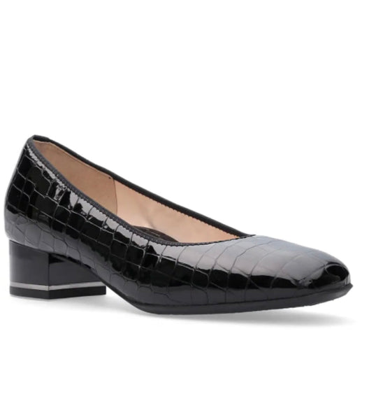 Ara Ladies Low Heeled Court Black Croco