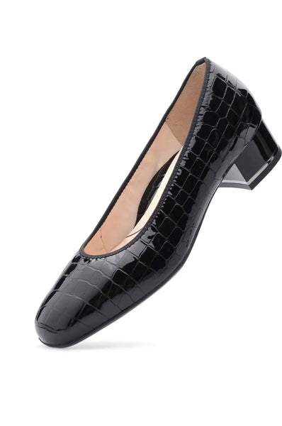 Ara Ladies Low Heeled Court Black Croco