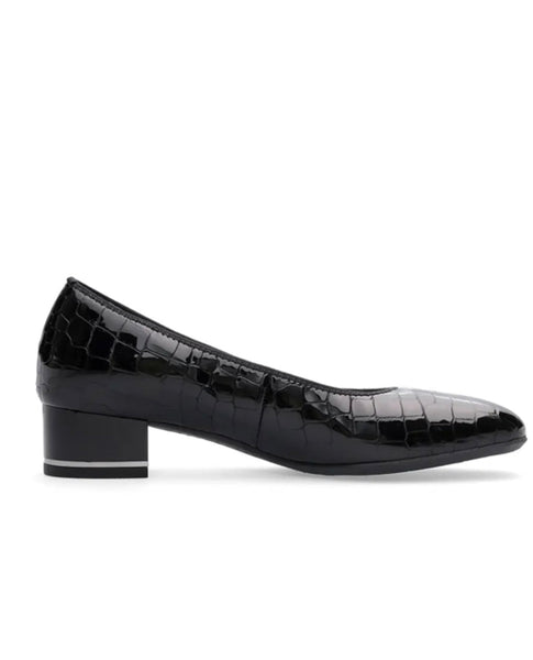 Ara Ladies Low Heeled Court Black Croco