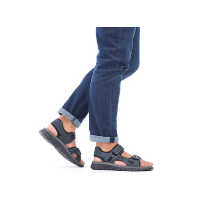 Rieker Mens Navy Velcro Walking Sandal