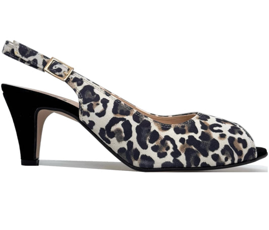 HB Italia Ladies Leopard Print Peep Toe Sling Back