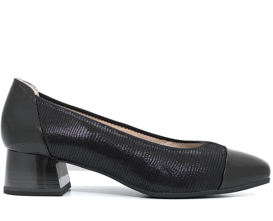 Caprice Ladies Patent And Reptile Block Heel Court