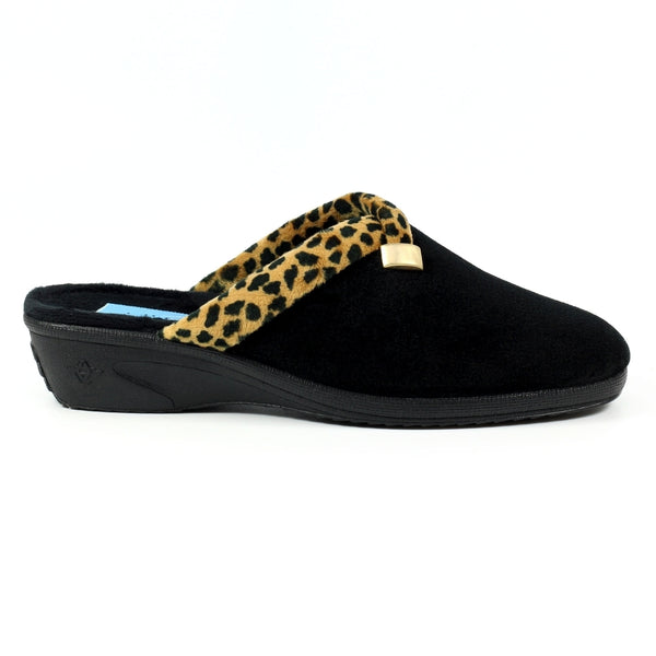 Michelle Leopard Trim Mule Ladies Slipper