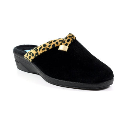 Michelle Leopard Trim Mule Ladies Slipper