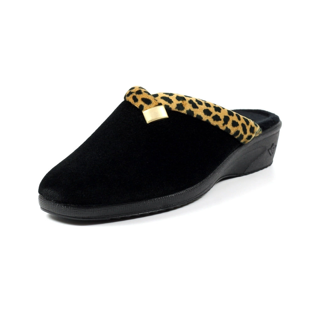 Michelle Leopard Trim Mule Ladies Slipper