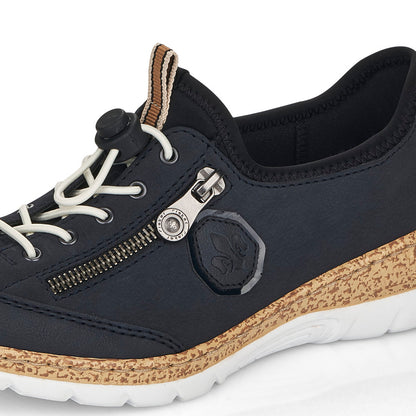 Rieker Ladies Navy Elastic Lace Up Casual Trainer Shoe