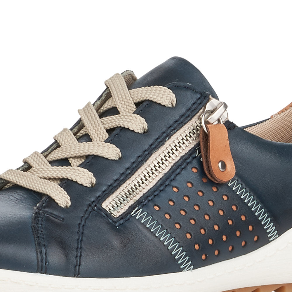 Remonte Ladies Zip Sided Lace Up Shoe Navy